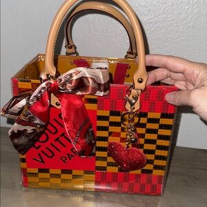 LV LEGO Red and gold Women's Shopping tote Bag